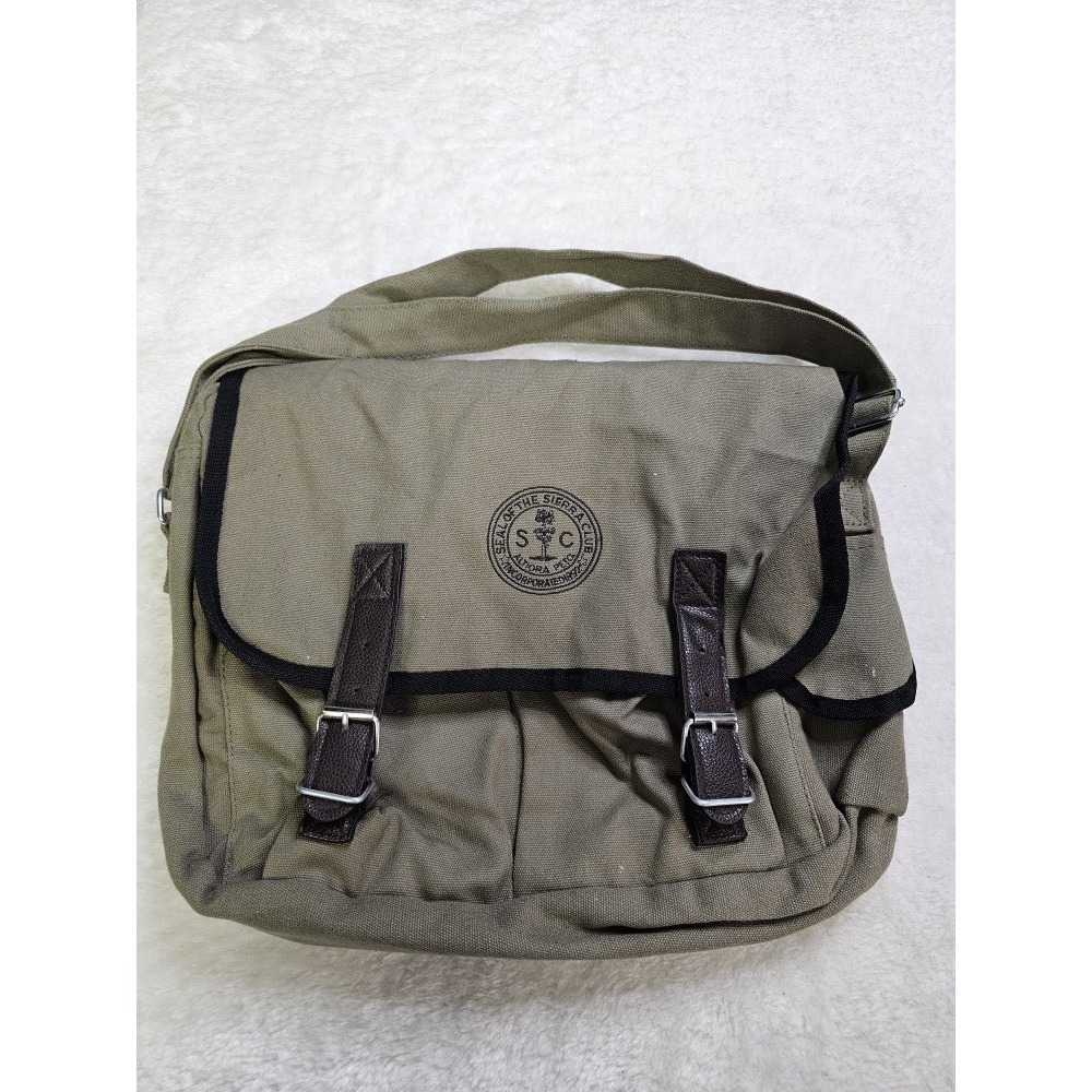 Sierra Club Green Canvas Crossbody Bag Black Trim & Logo Messenger Bag